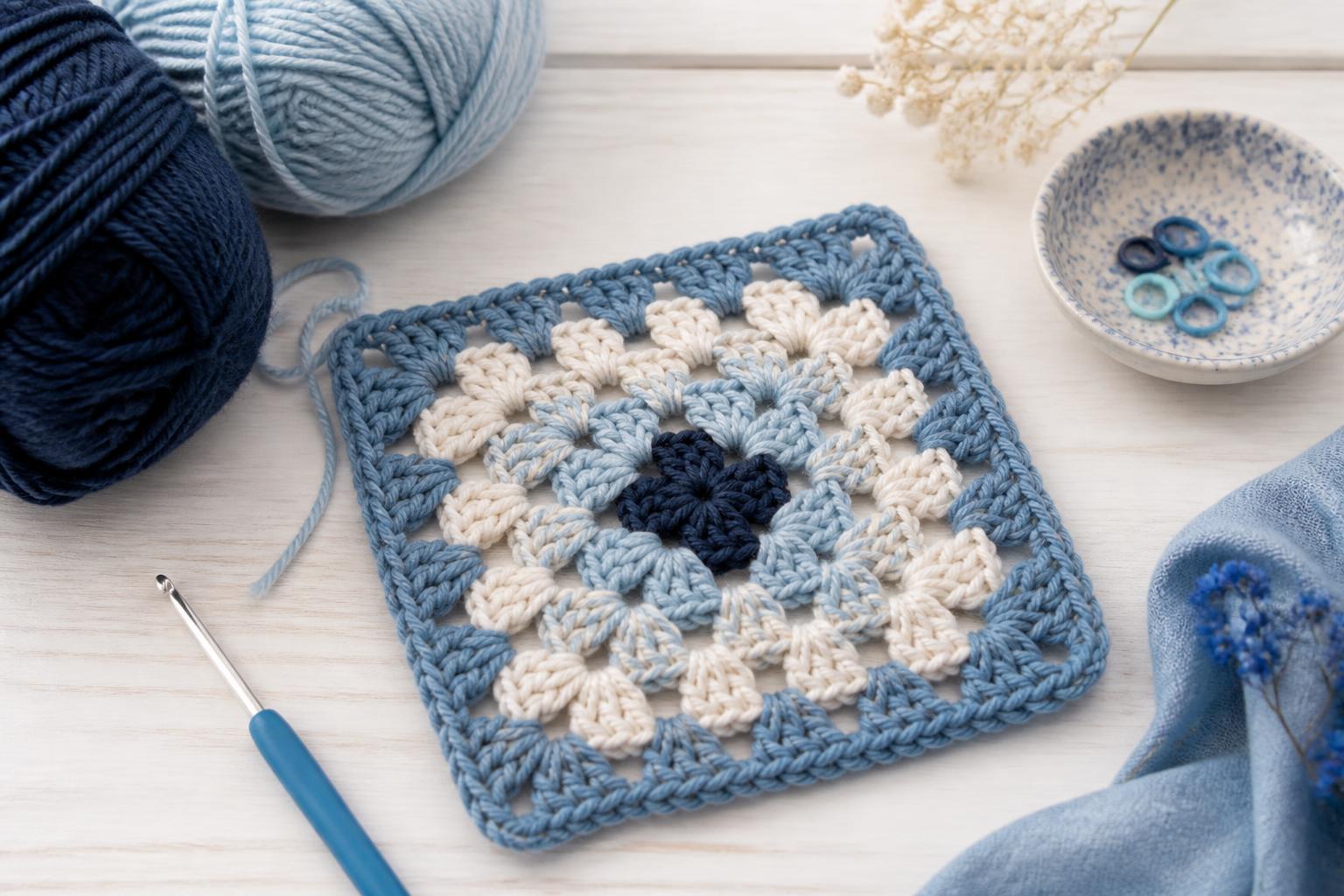 Steps to crochet a magic ring for granny square.